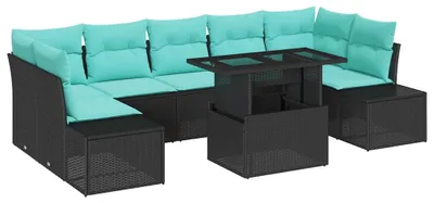 Obrázek produktu pro vidaXL Zahradní set sedaček, 8 kusů, 7 míst, černá a tyrkysová barva