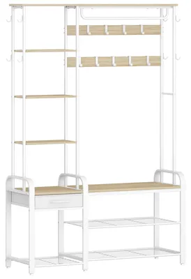 Image de Porte-manteau - Étagère à vêtements - Rangement à chaussures - Armoire - Meuble d'entrée - 5 en 1, multifonctionnel