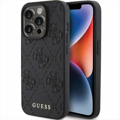 Produktbild von Guess Apple iPhone 15 Pro Schutzhülle Case Leather 4G Stamped Schwarz