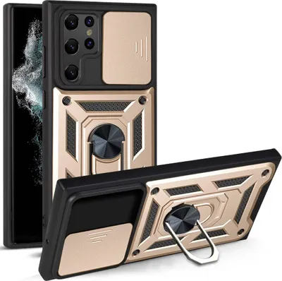 Image de Etui pour Samsung Galaxy S23 Ultra, étui en silicone avec anneau de protection, protection de l'appareil photo, or