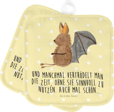 Produktbild von Mr. & Mrs. Panda Topflappen Fledermaus Sitzen - Gelb Pastell - Geschenk, Motivation, Fledermäuse, Kochlappen, Ofenlappen, Entspannen, Set, topfhalter, Topfuntersetzer