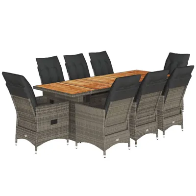 Immagine prodotto di Set Bistrò da Giardino 9 pz con Cuscini in Polyrattan Grigio