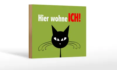 Produktbild von Holzschild Spruch 18x12cm Katze hier wohne ich