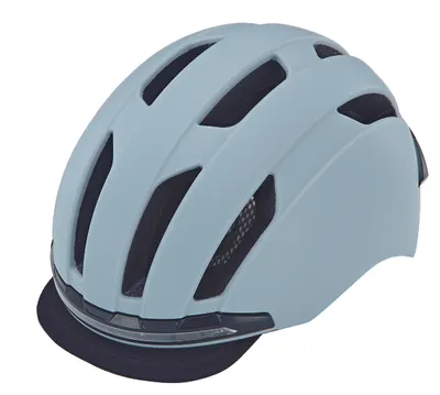 Produktbild von Prophete Fahrradhelm, Radhelm für Damen und Herren, Cityfahrrad- Helm EKO Urban, Inmold 360° Sichtbarkeit, LED-Licht vorne/hinten per USB aufladbar, Visier aus Stoff, Farbe grau, Größe 52-58 cm