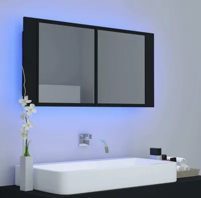 Produktbild von vidaXL LED-Bad-Spiegelschrank Schwarz 90x12x45 cm Acryl