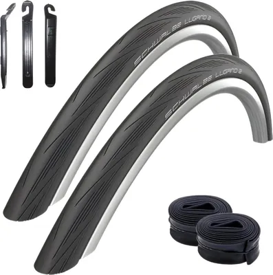 Produktbild von 2 x Schwalbe Lugano 28" Rennradreifen Fahrradreifen in Schwarz - 28-622 (700 x 28C) + 2 Schwalbe Schläuche SV15 inkl. 3 Reifenheber