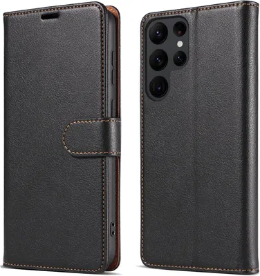 Obrázek produktu pro Obal typu "flip" pro telefon SAMSUNG GALAXY S23 ULTRA 5G, černý, vyrobený z umělé kůže, model SM-S918B