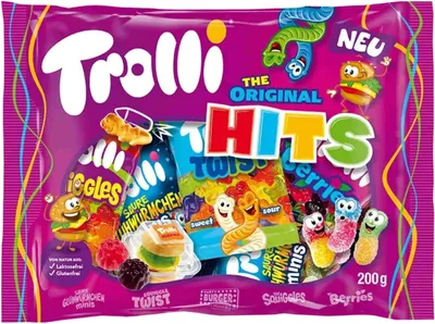 Image de Trolli 4000512365006 Trolli Bonbons gélifiés aux fruits ORIGINAL HITS, sachet de 200 g