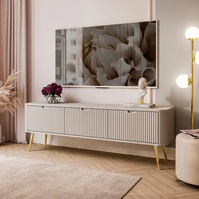 Produktbild von TV-Schrank ZAIRA RTV168 Kaschmir schräge gold Chrom Beine