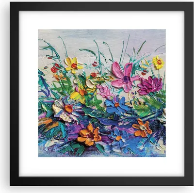 Produktbild von Gerahmtes Poster - Schwarzer Rahmen - Blumen die Farben pastos - 30x30 cm - Wand Bild - Wanddeko - Wandbilder - Kunstposter - Wandposter - Bilderrahmen - Bilder - Kunstdruck - P2BAC30x30-4521