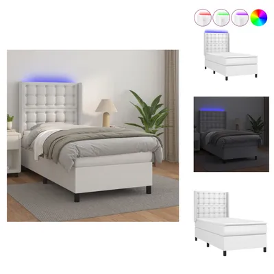 Produktbild von vidaXL Boxspringbett mit Matratze & LED Weiß 90x200 cm Kunstleder -  Betten & Bettgestelle