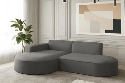 Produktbild von Ecksofa Designersofa PALMA XS in Stoff Opera Velvet Steel Ottomane Links