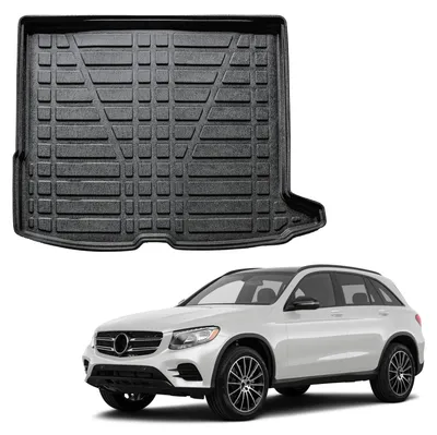 Produktbild von Kofferraumwanne Laderaumwanne Kompatibel mit  Mercedes GLC X253 2015-2022 mit Hoher Rand, Kofferraum-Schutzmatte, Geriffelt, Aufrollbar, Schwarz