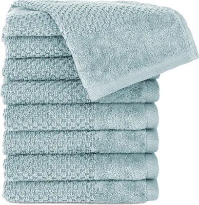 Produktbild von Pure Label 8-TLG Gästehandtücher 30x50 cm mit Aufhängeschlaufe aus 100% Baumwolle, saugstark und weich | 8 Gästehandtücher Türkis, 30x50cm