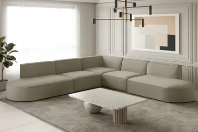Produktbild von Ecksofa Designersofa PALMA in Stoff Opera Velvet Pearl Seite Universal