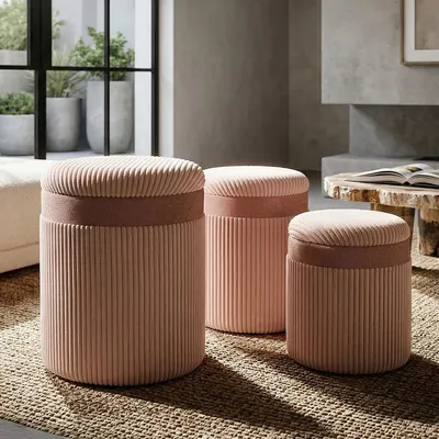 Obrázok produktu pre Taburety s úložným priestorom, 3 ks ø 40x49-35x42-31x38 cm