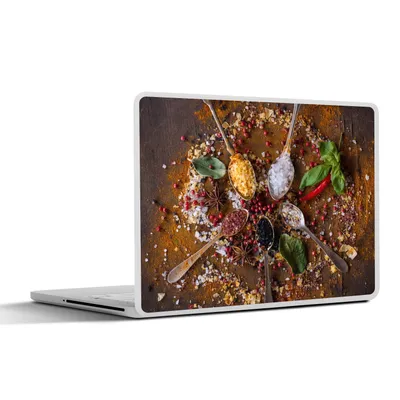 Produktbild von MuchoWow® Laptop Aufkleber Sticker Cover Gewürze - Kräuter - Löffel - Salz - Braun - Küche 30x22 cm - Laptop-Sticker