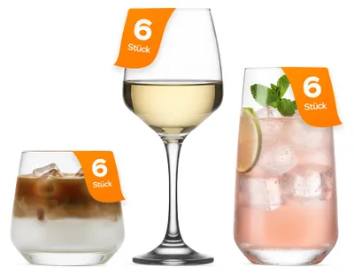 Produktbild von LAV Softdrink-Wasser-Set mit Fuß aus Glas-18-teiliges, KI-generiertes Bild