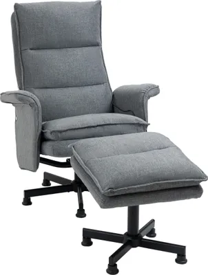 Produktbild von Massage-Bürostuhl mit Fußhocker, 8 Vibrationsköpfe, 1 Fernbedienung, 1 Seitentasche, Grau
