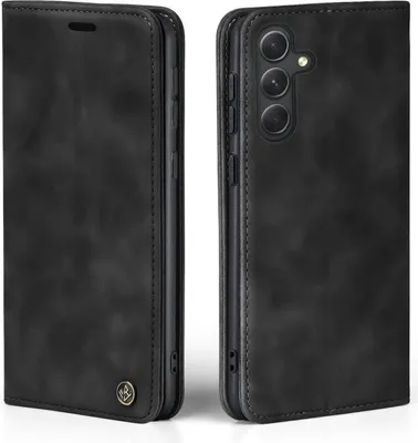 Two views of a black flip phone case for a Samsung Galaxy A55 5G.