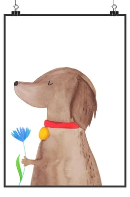 Produktbild von Mr. & Mrs. Panda Bild Hund Blume DIN A4 - Weiß - Geschenk, Kunstdruck, Wandbild, Wanddekoration, Hundeliebe, drucke, Sprüche, Süß, wanddeko, Hunde