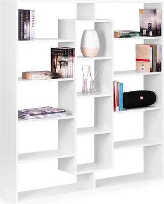 Zdjęcie produktu dla Nowoczesny regał stojący na książki z 14 półkami w kolorze białym ModernHome