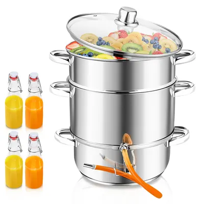 Produktbild von Jopassy Dampfentsafter Induktion Entsafter Saftpresse Obst Fruchtentsafter Edelstahl 8 Liter Ø 26cm - silber