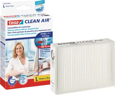 Immagine prodotto di tesa filtro per polveri sottili "CLEAN AIR", misura L, dimensioni: 140 x 100 mm per stampanti laser, fax e fotocopiatrici, in materiale ecologico neutro