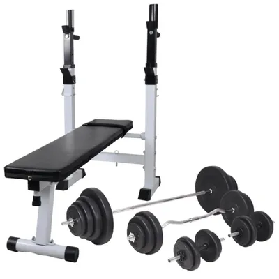 Obrázek produktu pro Posilovací lavice se stojanem na závaží a sadou činek 120 kg