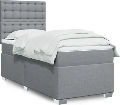 Produktbild von Boxspringbett mit Matratze Hellgrau 90x200 cm Stoff, Klassische Betten 2024 Neu