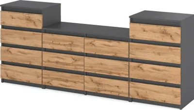 Zdjęcie produktu dla Komoda 14 Szuflad Nowoczesna Szafka Rtv Salon 220Cm Loft Szary Dąb Wotan