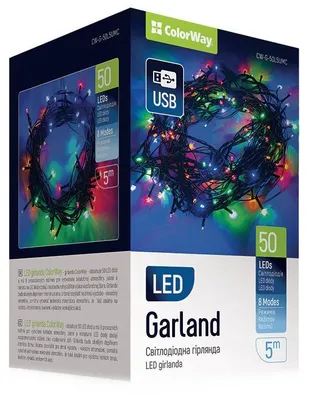 Produktbild von COLORWAY LED-Lichterkette / Innenbereich / 50 LEDs / Länge 5 m / mehrfarbig / 8 Funktionen / USB-Stromversorgung