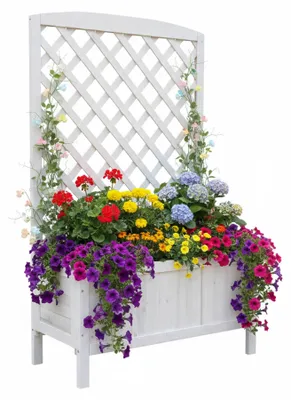 Produktbild von Mucola Rankgitter mit Pflanzkasten Spalier Blumenkasten Holz Rankkasten Rosenbogen Rankgestell Pflanzgitter Blumenkübel - Weiß