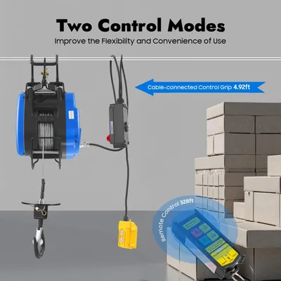 Image de Palan électrique à câble - Treuil - Capacité de charge 250 kg - Vitesse de levage 19 m/min - Hauteur de levage 30 m - Télécommande - CE