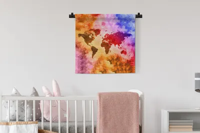 Produktbild von MuchoWow® Wandteppich Wandbehang Weltkarte - Farben - Abstrakt 60x60 cm Tapisserie Dekoration Wandtuch - Dekorationen - Wand Decke