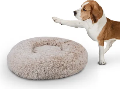 Produktbild von Haustierbett Fluffy Ø70cm ( Beige ) "XL" - Hundekissen rund flauschig, , rutschfest und waschbar - Hundebett Katzenbett Hunde & Katzen