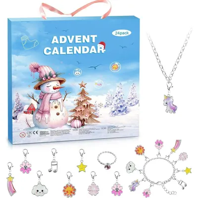 Productafbeelding van Adventskalender voor kinderen, meisjes, sieraden, 24 stuks, armbanden en kettingen, blauw
