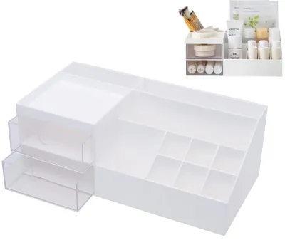 Produktbild von Make-up-Organizer mit Schubladen, multifunktionaler Make-up-Organizer, Aufbewahrungsbox für Schlafzimmer und Badezimmer, praktischer Stauraum für Make-up-Pinsel und Wattepads