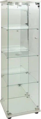 Immagine prodotto di Vetrina in vetro Vetrina in piedi, 4 strati di vetro Vetrina in legno Vetrina da collezione Vetrina, 1 porta con LED e serratura Vetrina in vetro in piedi Per soggiorno Camera da letto Ufficio Bianco Mensola in vetro in piedi