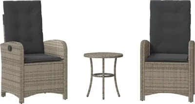 Obrázek produktu pro vidaXL 3dílný bistro set s polštáři šedý polyratan