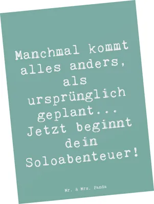 Produktbild von Mr. & Mrs. Panda Postkarte Spruch Scheidung Soloabenteuer - Meeresbrise - Geschenk, Lebensphasen, Herausforderung, Geschenke, Grußkarte, Mut, einzelkarte, Heiraten