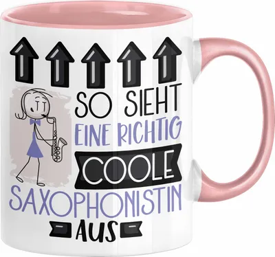 Produktbild von Saxophonistin Geschenk Tasse Geschenkidee für Saxophonistin Geburtstag Weihnachten Spruch So Sieht Eine Richtig Coole Saxophonistin Aus Kaffee-Becher  (Rosa)