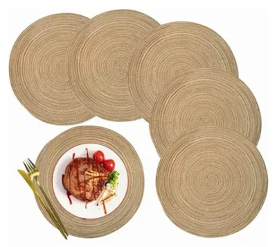 Produktbild von 6er Runde Tischsets Aus Baumwolle, 30 cm Durchmesser, Rutschfest und Hitzeresistent, Geflochtene Untersetzer in Khaki, Für Küche und Esszimmer