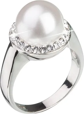 Obrázek produktu pro Stříbrný prsten s krystaly Preciosa a bílou perlou 35021.1 - Obvod: 58 mm.