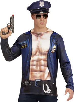 Produktbild von Fotorealistisches Shirt Polizist Gr. M - XL  - Polizei Kostüm Mann Langarm Gr. M/L