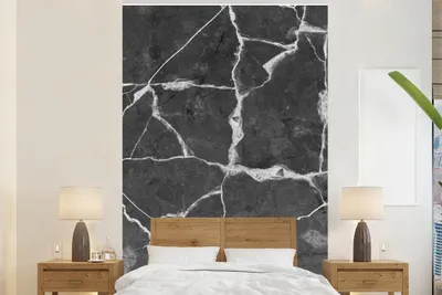 Produktbild von MuchoWow® Fototapete für Wohnzimmer oder Schlafzimmer Wandtapete Vinyl Motivtapete Marmor - Linie - Weiß - Schwarz - 170x260 cm - Wohnzimmertapete