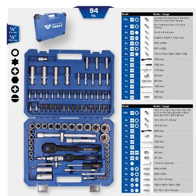 Zdjęcie produktu dla BRILLIANT TOOLS 94-częściowy zestaw kluczy nasadowych 1/4" 1/2" - BT023094