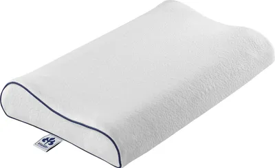 A white pillow with a contoured shape, placed on a white background.