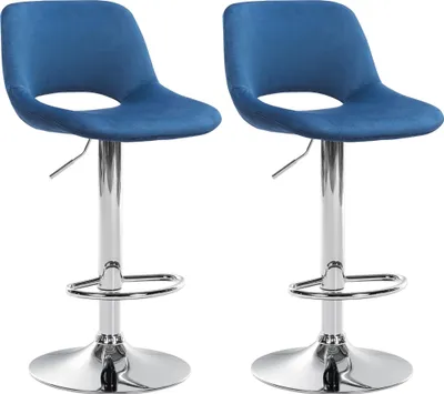 Produktbild von CLP 2er Set Barhocker Camden Samt drehbar und höhenverstellbar blau Material Gestell Metall in Chromoptik