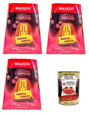 Produktbild von Balocco Balocco Pandoro Cioccolato & Lampone Mit Schokoladencreme mit Himbeergeschmack 3x800gr + Italian Gourmet polpa 400gr